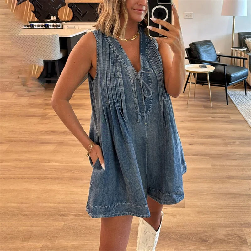 Combishort Elva — Le charme sans effort du denim fluide
